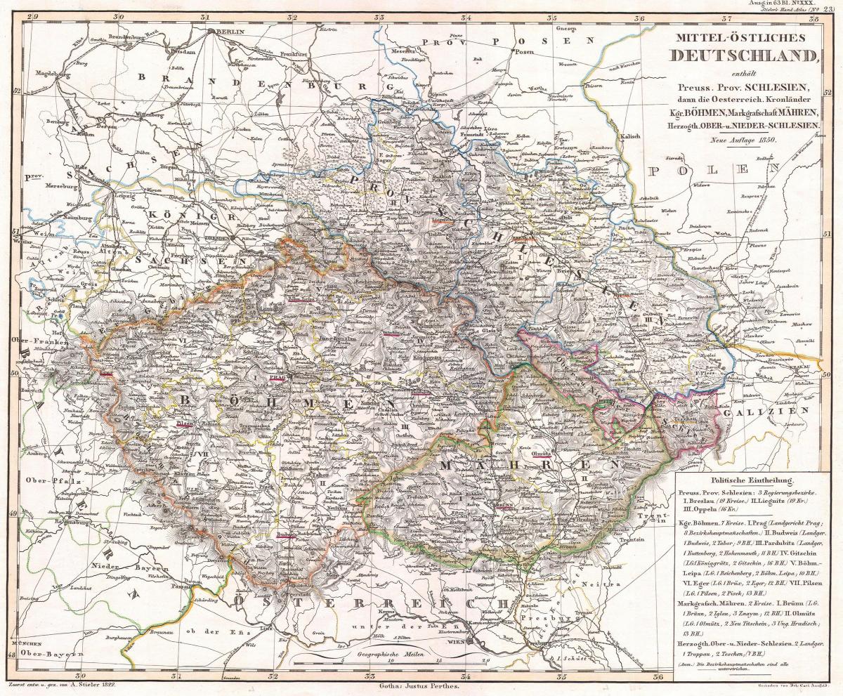 Historische Karte der Tschechischen Republik (Tschechoslowakei)