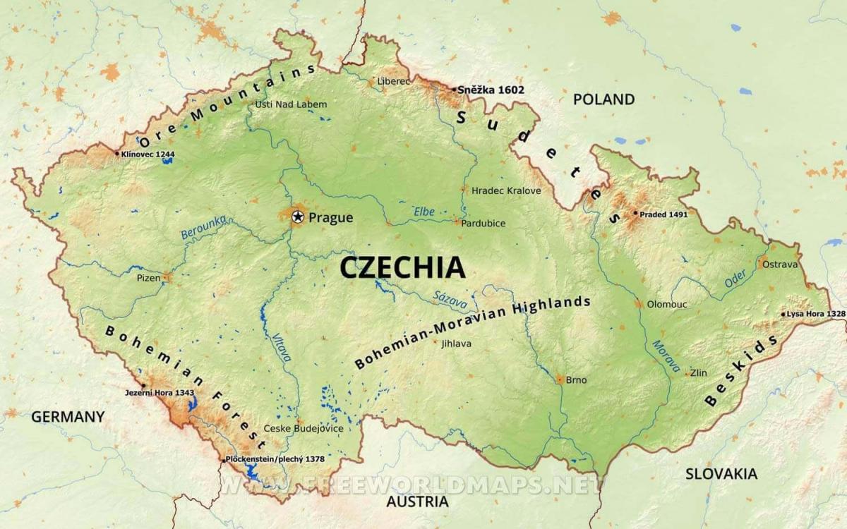 Berge in der Tschechischen Republik (Tschechoslowakei) Karte