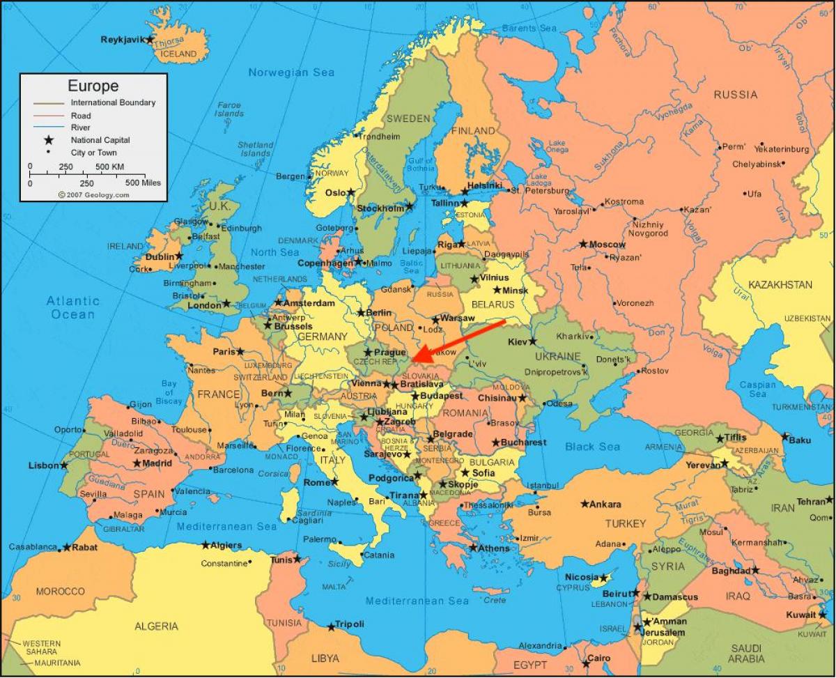 Tschechische Republik (Tschechoslowakei) auf der Osteuropa-Karte