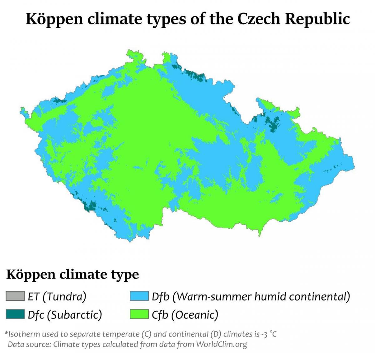 Tschechische Republik (Tschechoslowakei) Temperaturkarte