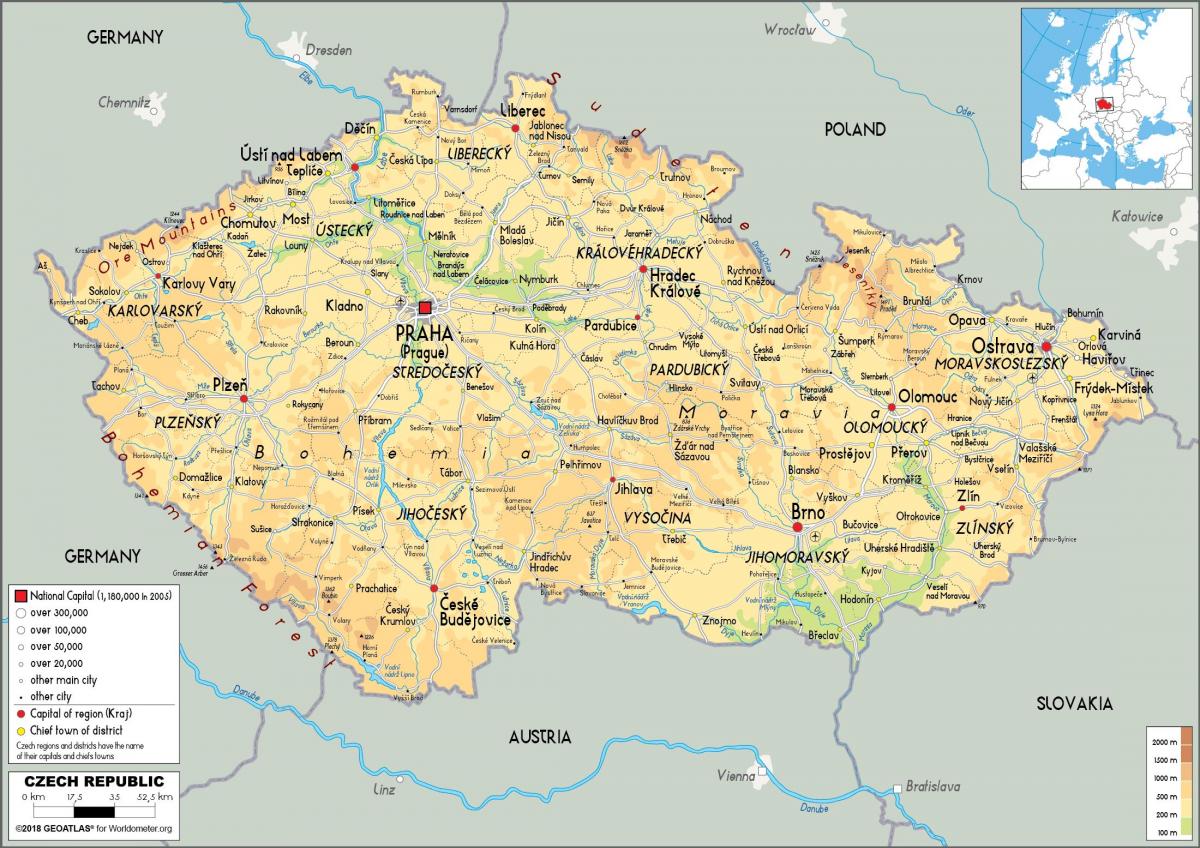 Landformkarte der Tschechischen Republik (Tschechoslowakei)