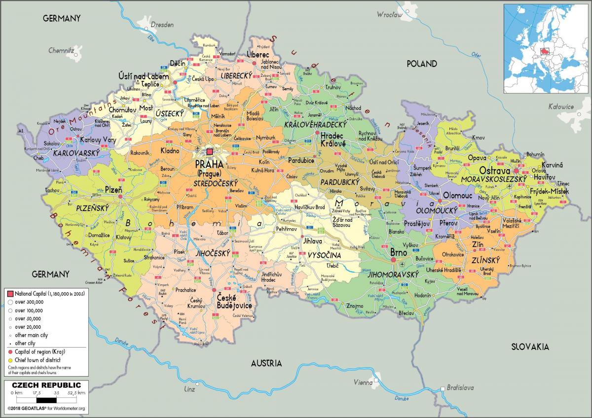 Tschechische Republik (Tschechoslowakei) administrative Karte