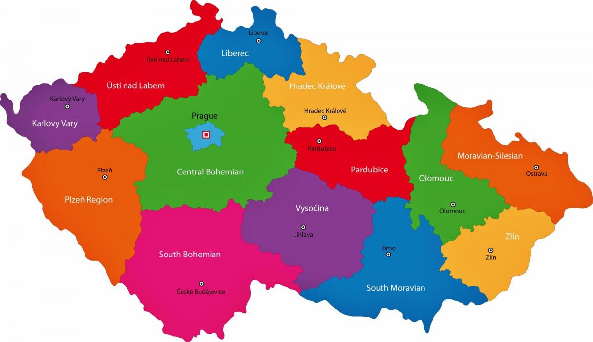 Karte der Gebiete der Tschechischen Republik (Tschechoslowakei)