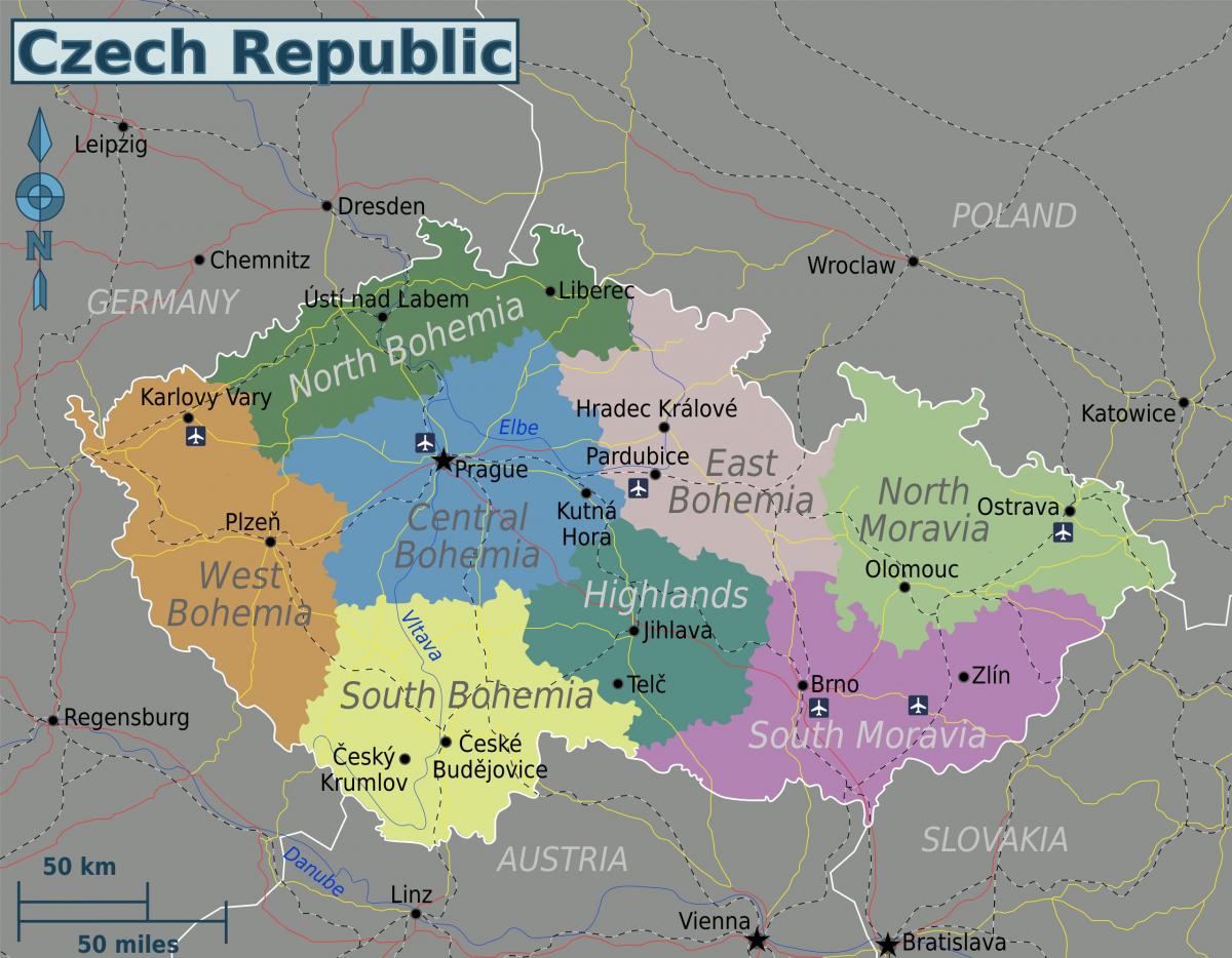 Tschechische Republik (Tschechoslowakei) Staatskarte
