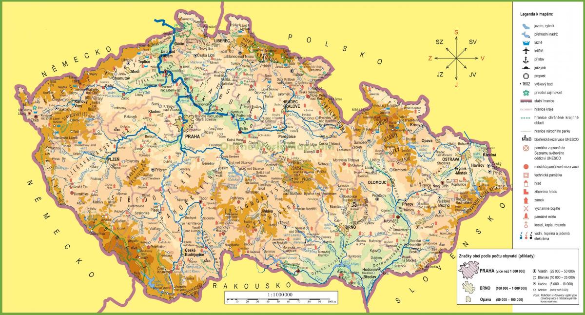 Topografische Karte der Tschechischen Republik (Tschechoslowakei)
